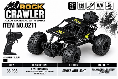 Wonder Rock Master Remote Control Car for Kids | RC Monster Truck with Real Smoke Effect | Android & iOS App Control | 2.4GHz Remote | 150+ Ft Range | USB Type-C Charging | Black