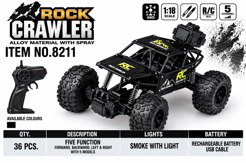Wonder Rock Master Remote Control Car for Kids | RC Monster Truck with Real Smoke Effect | Android & iOS App Control | 2.4GHz Remote | 150+ Ft Range | USB Type-C Charging | Black